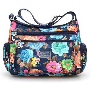 Women Floral Crossbody Bags Nylon‎ Shoulder Bag Floral Multi-Pocket Purses Bags